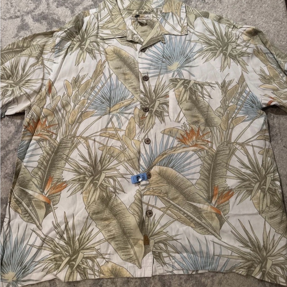 Joe Marlin Hawaiian Cream Palm Tree Short Sleeve Shirt Men's Size XL